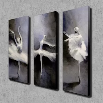 Set 3 tablouri decorative, CU15, Canvas, Lemn, Multicolor imagine