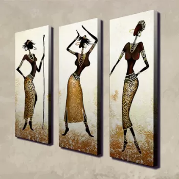 Set 3 tablouri decorative, CU18, Canvas, Lemn, Multicolor imagine