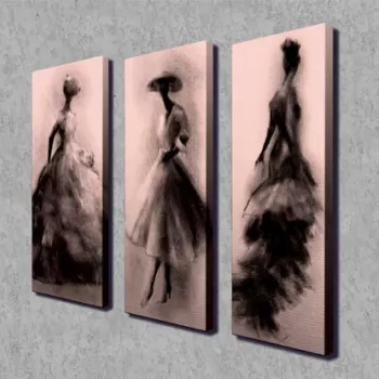 Set 3 tablouri decorative, CU19, Canvas, Lemn, Multicolor imagine