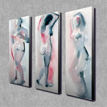 Set 3 tablouri decorative, CU20, Canvas, Lemn, Multicolor imagine