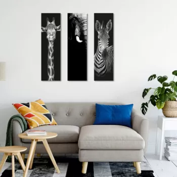 Set 3 tablouri decorative, CU24, 60% bumbac/40% poliester, Rama de lemn, Multicolor imagine