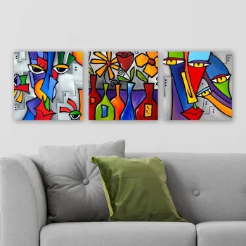 Set 3 tablouri decorative, DRPRC02, Cadru: 100% LEMN (grosime: 3 cm), Multicolor imagine