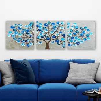 Set 3 tablouri decorative, DRPRC06, Canvas, Lemn, Multicolor imagine