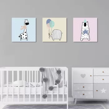 Set 3 tablouri decorative, FAH09, 60% bumbac/40% poliester, Rama de lemn, Multicolor imagine