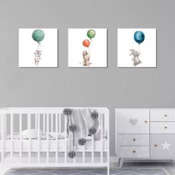 Set 3 tablouri decorative, FAH11, 60% bumbac/40% poliester, Rama de lemn, Multicolor imagine