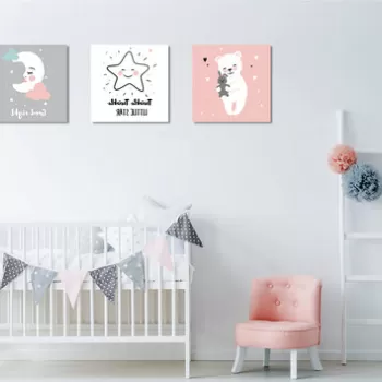 Set 3 tablouri decorative, FAH12, 60% bumbac/40% poliester, Rama de lemn, Multicolor imagine