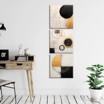 Set 3 tablouri decorative, FAH14, Cadru: 100% LEMN (Grosime: 2 cm), Aur/Negru imagine