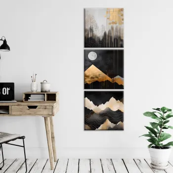 Set 3 tablouri decorative, FAH17, Cadru: 100% LEMN (Grosime: 2 cm), Auriu / Negru / Argintiu imagine