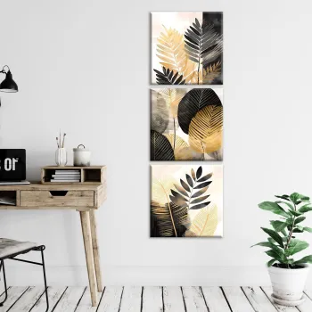 Set 3 tablouri decorative, FAH23, Cadru: 100% LEMN (Grosime: 2 cm), Aur/Negru imagine