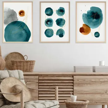 Set 3 tablouri decorative, Huhu117, Cadru: 100% LEMN MASIV (Grosime: 2,5 cm), Multicolor imagine