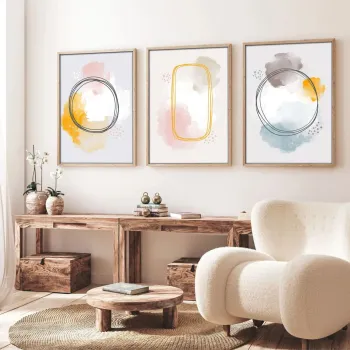 Set 3 tablouri decorative, Huhu125, Cadru: 100% LEMN MASIV (Grosime: 2,5 cm), Multicolor imagine