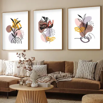 Set 3 tablouri decorative, Huhu227, Cadru: 100% LEMN MASIV (Grosime: 2 cm), Multicolor imagine