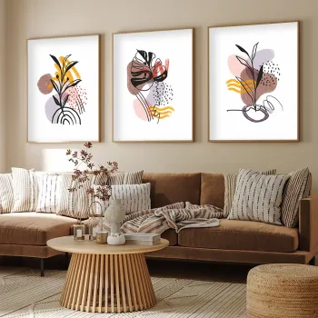 Set 3 tablouri decorative, Huhu227, Cadru: 100% LEMN MASIV (Grosime: 2 cm), Multicolor imagine