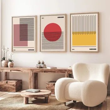 Set 3 tablouri decorative, Huhu250, Cadru: 100% LEMN MASIV (Grosime: 2 cm), Multicolor imagine