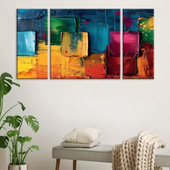 Set 3 tablouri decorative, MXC08, Cadru: 100% LEMN (Grosime: 2 cm), Multicolor imagine