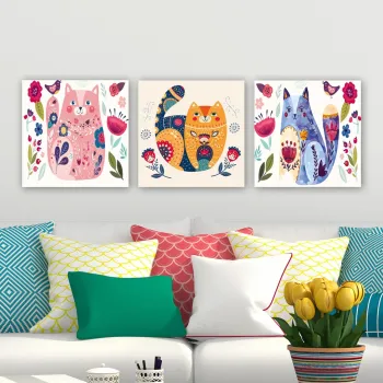 Set 3 tablouri decorative, P122440, Cadru: 100% LEMN (grosime: 3 cm), Multicolor imagine