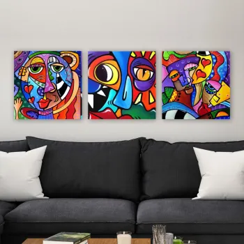 Set 3 tablouri decorative, pmdr40, Cadru: 100% LEMN (grosime: 3 cm), Multicolor imagine