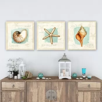 Set 3 tablouri decorative, pmdr44, Canvas, Lemn, Multicolor imagine