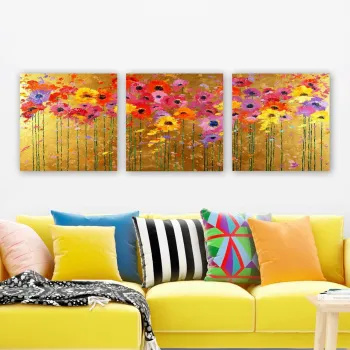 Set 3 tablouri decorative, PMDR73, Cadru: 100% LEMN (grosime: 3 cm), Multicolor imagine