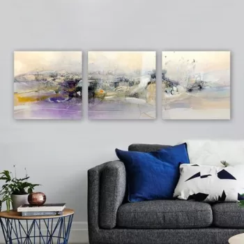 Set 3 tablouri decorative, PRC7449491050, Canvas, Lemn, Multicolor imagine