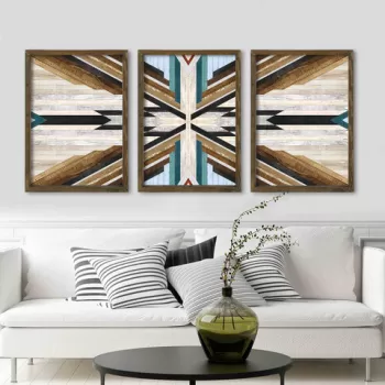 Set 3 tablouri decorative, TAH105, MDF, Lemn, Multicolor imagine