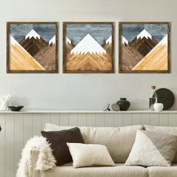 Set 3 tablouri decorative, TAH106, MDF, Lemn, Multicolor imagine