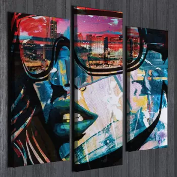 Set 3 tablouri decorative, UC049, Canvas, 45 x 20 cm, Multicolor imagine