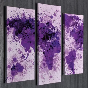 Set 3 tablouri decorative, UC100, Canvas, Lemn, Multicolor imagine