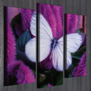 Set 3 tablouri decorative, UC101, Canvas, Lemn, Multicolor imagine