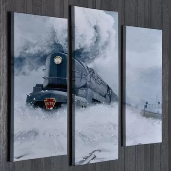 Set 3 tablouri decorative, UC102, Canvas, Lemn, Multicolor imagine