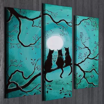 Set 3 tablouri decorative, UC103, Canvas, Lemn, Multicolor imagine