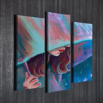 Set 3 tablouri decorative, UC104, Canvas, Lemn, Multicolor imagine