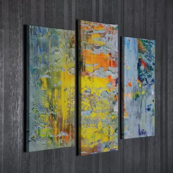 Set 3 tablouri decorative, UC105, Canvas, Lemn, Multicolor imagine