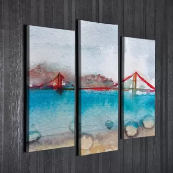 Set 3 tablouri decorative, UC106, Canvas, Lemn, Multicolor imagine