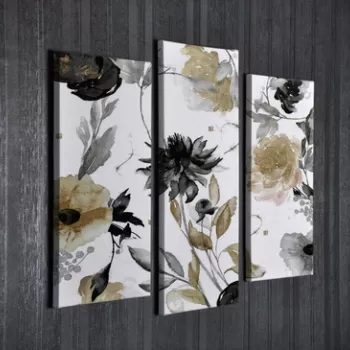 Set 3 tablouri decorative, UC107, Canvas, Lemn, Multicolor imagine