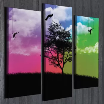 Set 3 tablouri decorative, UC54, Canvas, 45 x 20 cm, Multicolor imagine