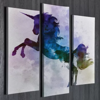 Set 3 tablouri decorative, UC61, Canvas, 45 x 20 cm, Multicolor imagine