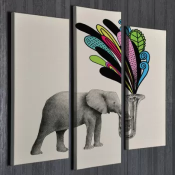 Set 3 tablouri decorative, UC66, Canvas, 45 x 20 cm, Multicolor imagine