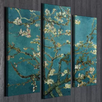 Set 3 tablouri decorative, UC96, Canvas, Lemn, Multicolor imagine