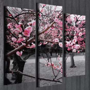 Set 3 tablouri decorative, UC97, Canvas, Lemn, Multicolor imagine