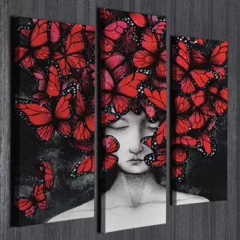 Set 3 tablouri decorative, UC98, Canvas, Lemn, Multicolor imagine