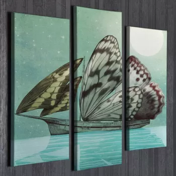 Set 3 tablouri decorative, UC99, Canvas, Lemn, Multicolor imagine