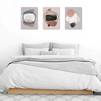 Set 3 tablouri decorative, UDC02, 60% bumbac/40% poliester, Rama de lemn, Multicolor imagine