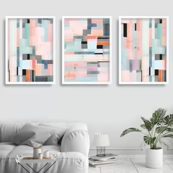 Set 3 tablouri Geometric, Heinner, 35x50 cm, plastic/MDF, roz imagine