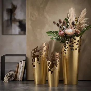 Set 3 vaze decorative, Mauro Ferretti, Glam Perforated Edge, 33x32.4x75.6 cm, fier, auriu imagine