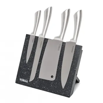 Set 4 cutite cu suport magnetic Silver, Heinner Home, inox/lemn, gri carbon imagine