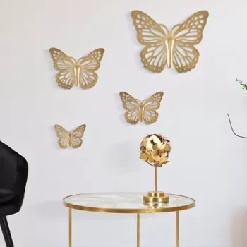 Set 4 decoratiuni de perete Butterflies, Mauro Ferretti, 35x29 cm, fier, auriu imagine