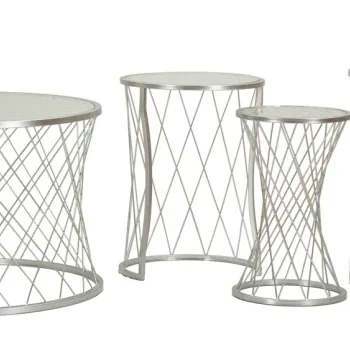 Set 4 masute de cafea Noah, Mauro Ferretti, 70x70x45 cm - 28x28x45 cm, fier/sticla, argintiu imagine