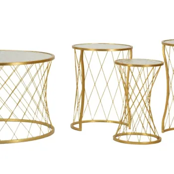 Set 4 masute de cafea Noah, Mauro Ferretti, 70x70x45 cm - 28x28x45 cm, fier/sticla, auriu imagine