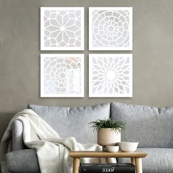 Set 4 oglinzi decorative, BYZ7436502136122, MDF, Argintiu imagine